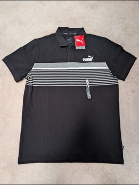 Puma Black Polo with Gray Striped Chest Band